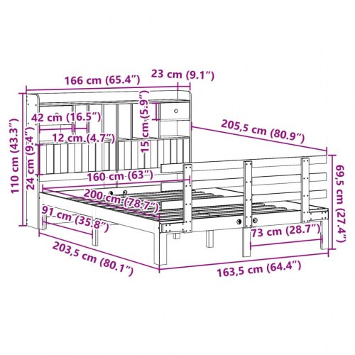 Seng med reol 160x200 cm - massivt fyrretræ, hvid (uden madras)