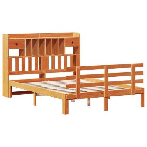 Seng med reol uden madras 150x200cm massivt fyrretræ gyldenbrun