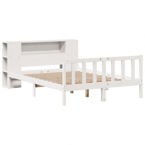 Seng med reol 150x200 cm i massivt fyrretræ hvid