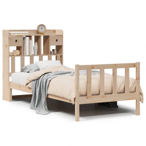 Seng med reol 75x190 cm i massivt fyrretræ uden madras