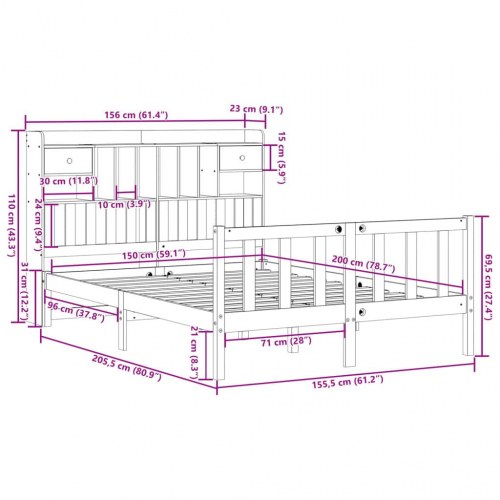 Seng med reol 150x200 cm i massivt fyrretræ hvid