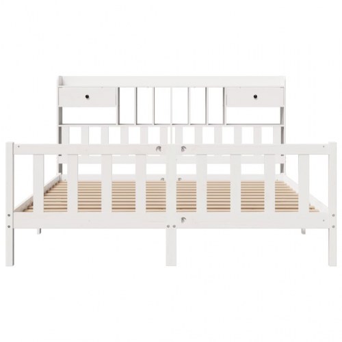 Seng med reol uden madras 200x200 cm massivt fyrretræ hvid