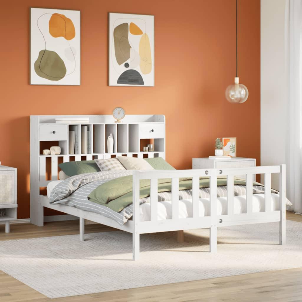 vidaXL seng med reol uden madras 140x200 cm massivt fyrretræ hvid