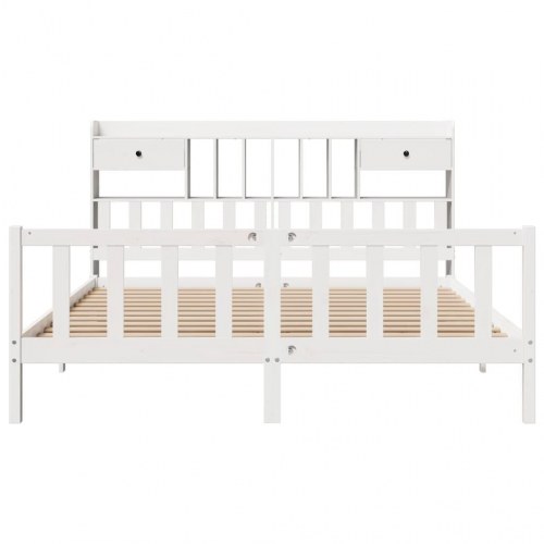 Seng med reol 180x200 cm i massivt fyrretræ - hvid