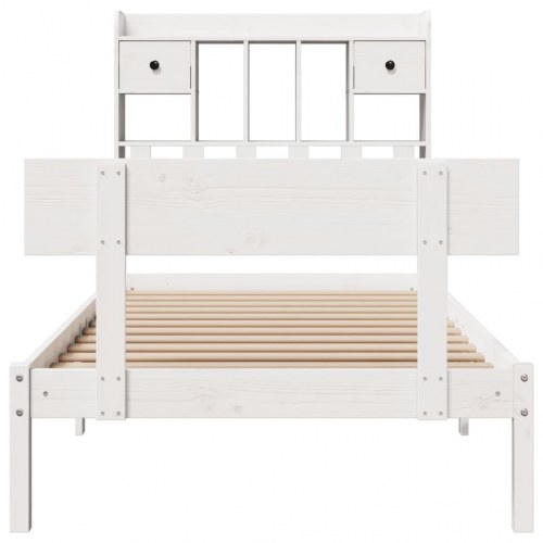 Seng med reol 90x190 cm - massivt fyrretræ, hvid