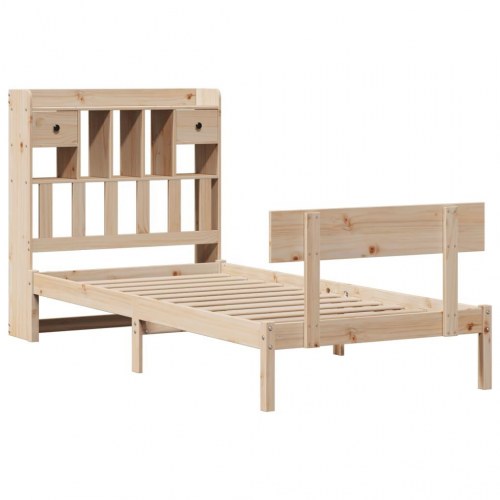 Seng med reol uden madras 90x200 cm - massivt fyrretræ