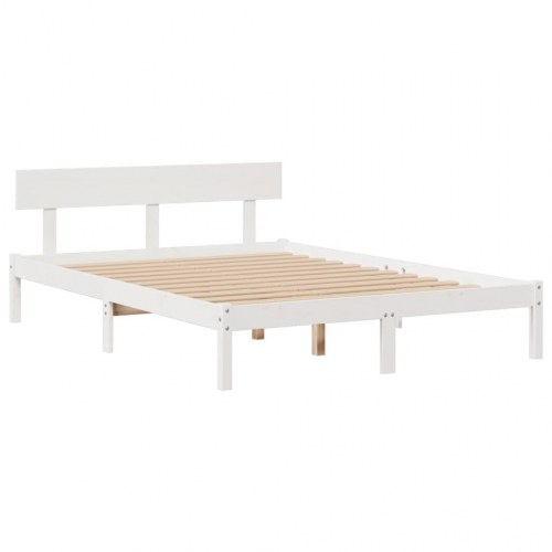 Seng med reol 140x200 cm - massivt fyrretræ, hvid (uden madras)