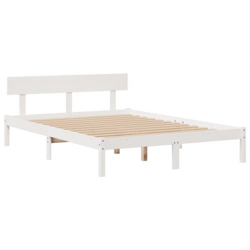 Seng med reol 150x200 cm - massivt fyrretræ, hvid