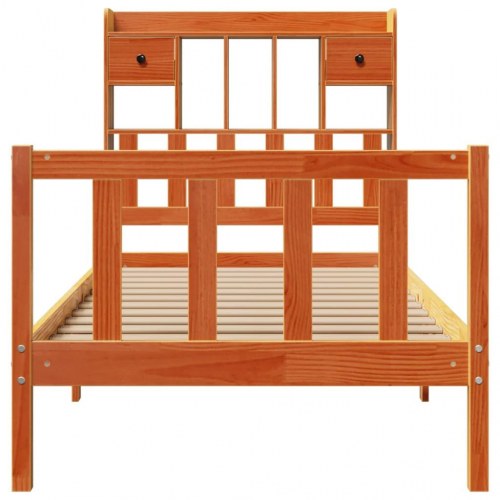 Seng med reol uden madras 100x200 cm - massivt fyrretræ, gyldenbrun