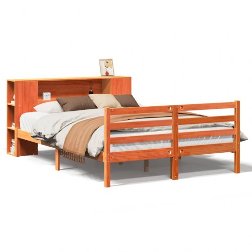 Seng med reol uden madras 160x200cm massivt fyrretræ gyldenbrun