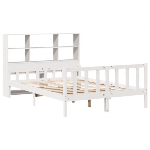 Seng med reol 160x200 cm - massivt fyrretræ, hvid