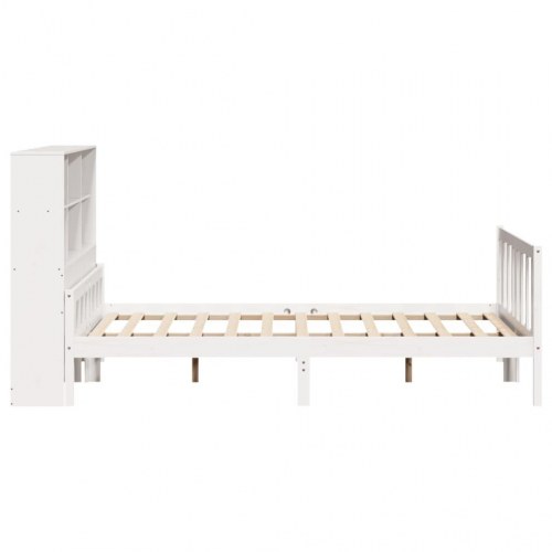 Seng med reol 160x200 cm - massivt fyrretræ, hvid
