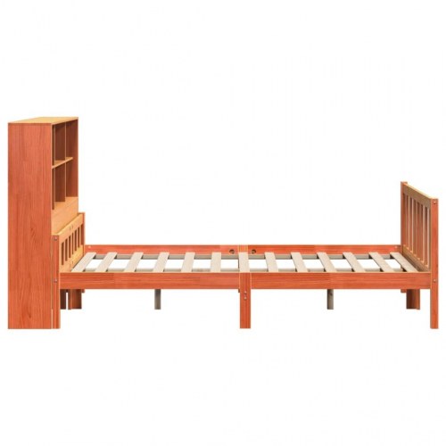 Seng med reol uden madras 150x200 cm - massivt fyrretræ, gyldenbrun