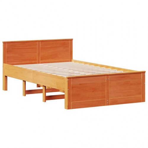 Seng med reol og opbevaring 135x190 cm - massivt fyrretræ, gyldenbrun