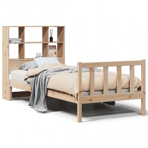 Seng med reol uden madras 75x190 cm massivt fyrretræ