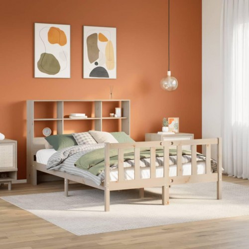 Seng med reol uden madras 150x200 cm massivt fyrretræ