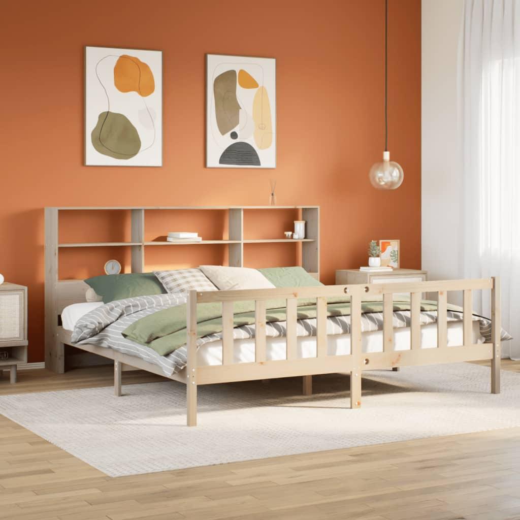 Seng med reol uden madras 200x200 cm massivt fyrretræ