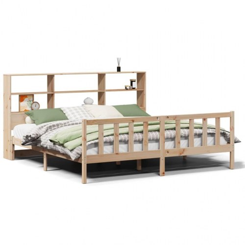 Seng med reol uden madras 200x200 cm massivt fyrretræ