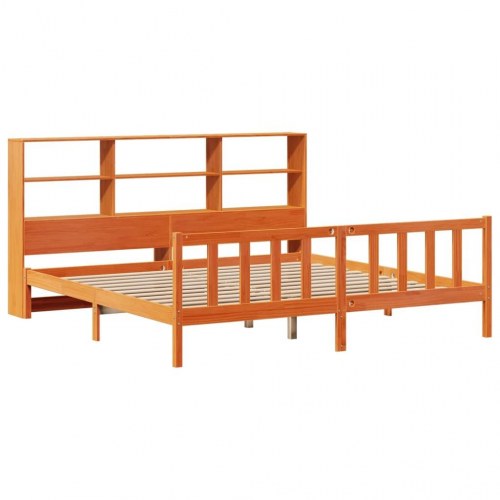 Seng med reol uden madras 180x200 cm i massivt fyrretræ gyldenbrun