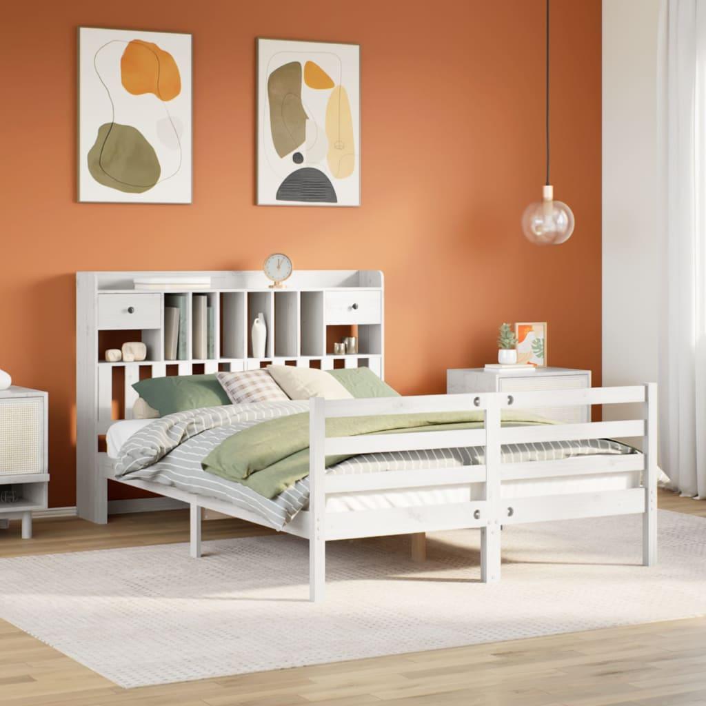 vidaXL seng med reol uden madras 140x200 cm massivt fyrretræ hvid