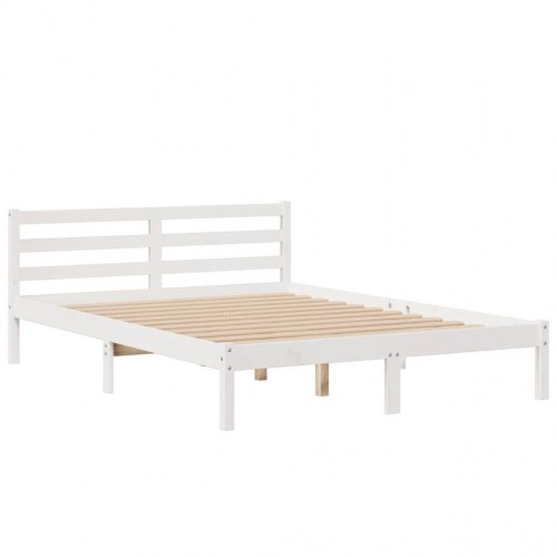 Seng med reol 140x200 cm i massivt fyrretræ - hvid