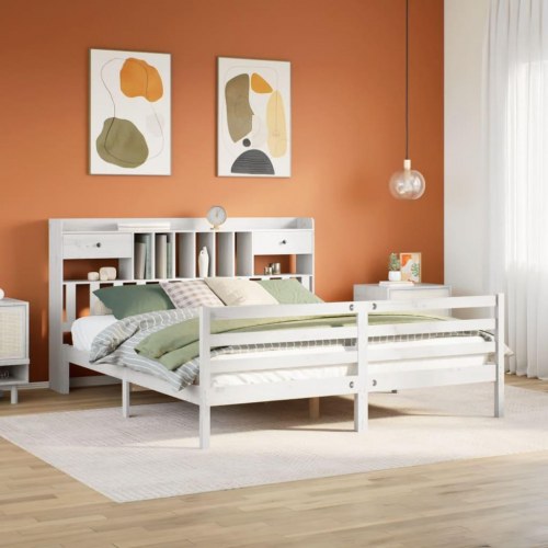 Seng med reol 180x200 cm i massivt fyrretræ hvid
