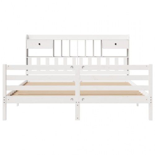 Seng med reol uden madras 200x200 cm massivt fyrretræ hvid