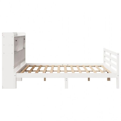 Seng med reol uden madras 200x200 cm massivt fyrretræ hvid
