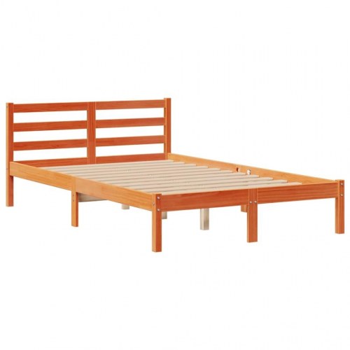 Seng med reol 135x190 cm i massivt fyrretræ - gyldenbrun