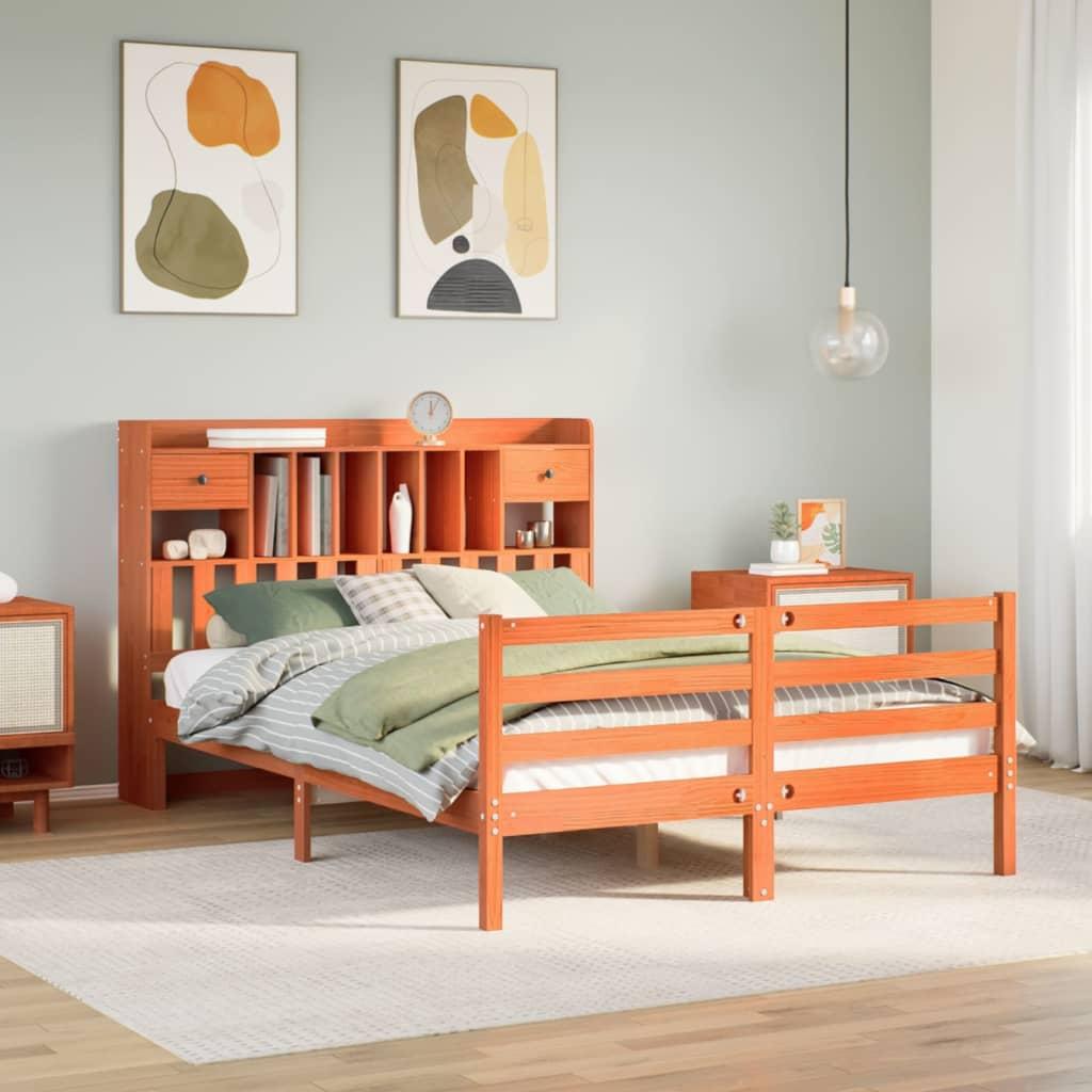 vidaXL seng med reol uden madras 160x200cm massivt fyrretræ gyldenbrun