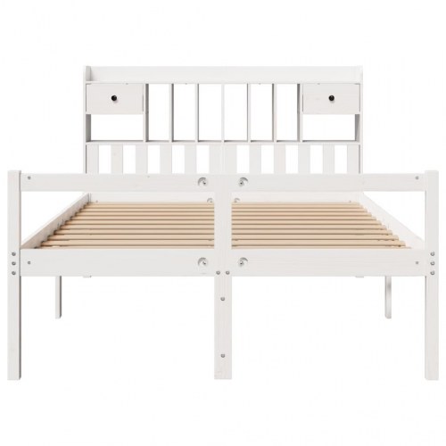 Seng med reol 140x190 cm - massivt fyrretræ, hvid