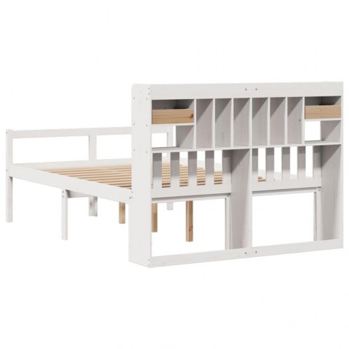 Seng med reol 140x190 cm - massivt fyrretræ, hvid