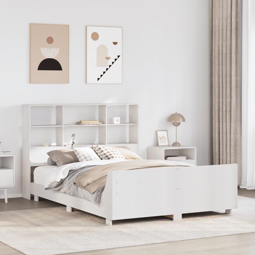 Sengeramme 160x200 cm med sengegavl og opbevaring - massivt fyr, hvid