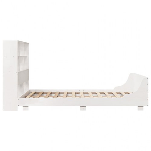 Sengeramme 160x200 cm med sengegavl og opbevaring - massivt fyr, hvid