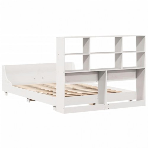 Sengeramme 160x200 cm med sengegavl og opbevaring - massivt fyr, hvid