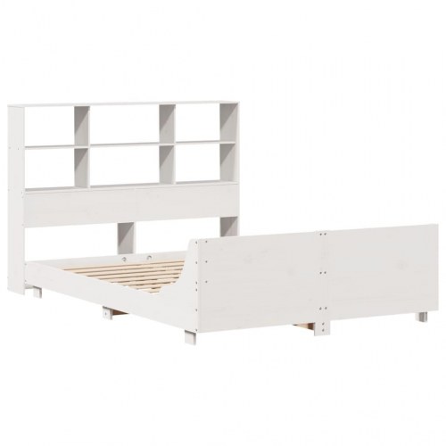 Sengeramme 140x200 cm med opbevaringsgavl - massivt fyrretræ, hvid