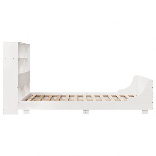 Sengeramme 140x200 cm med opbevaringsgavl - massivt fyrretræ, hvid