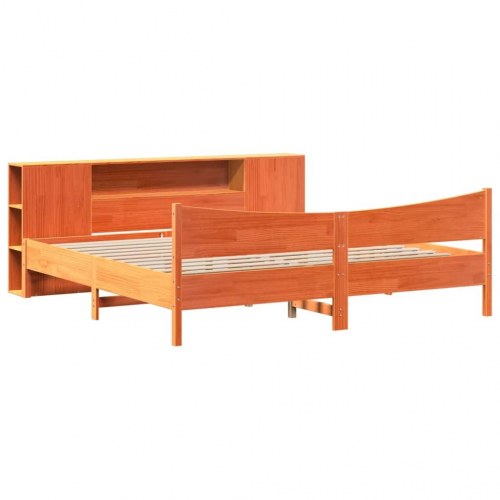 Sengeramme i massivt fyrretræ med opbevaringsgavl 180x200 cm - gyldenbrun