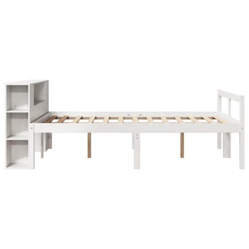 Seng med reol 135x190 cm - massivt fyrretræ, hvid