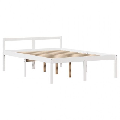 Seng med reol 135x190 cm - massivt fyrretræ, hvid