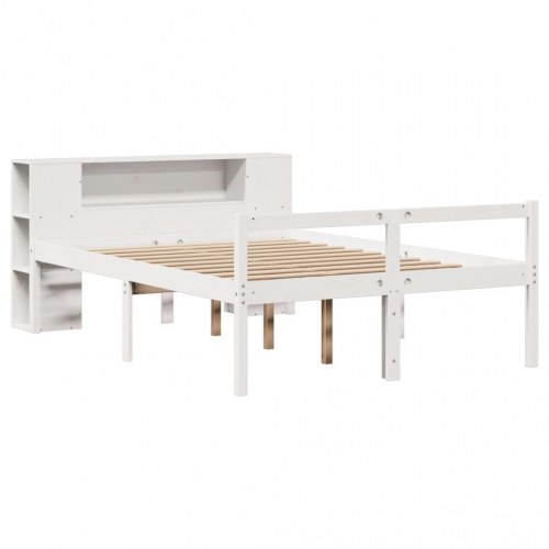 Seng med reol 140x190 cm - massivt fyrretræ, hvid