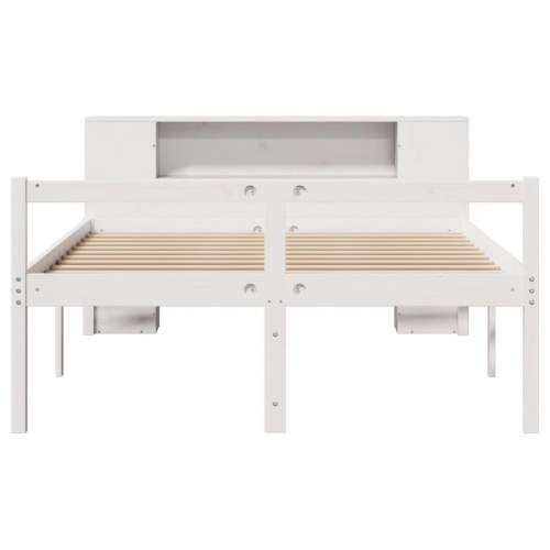 Seng med reol 140x190 cm - massivt fyrretræ, hvid