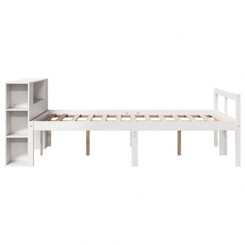 Seng med reol 140x190 cm - massivt fyrretræ, hvid