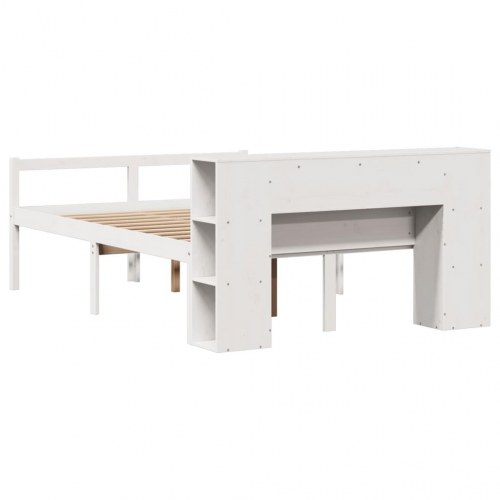 Seng med reol 140x190 cm - massivt fyrretræ, hvid