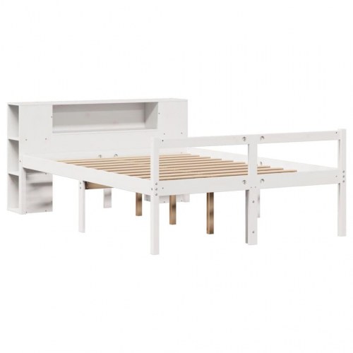 Seng med reol 150x200 cm - massivt fyrretræ, hvid
