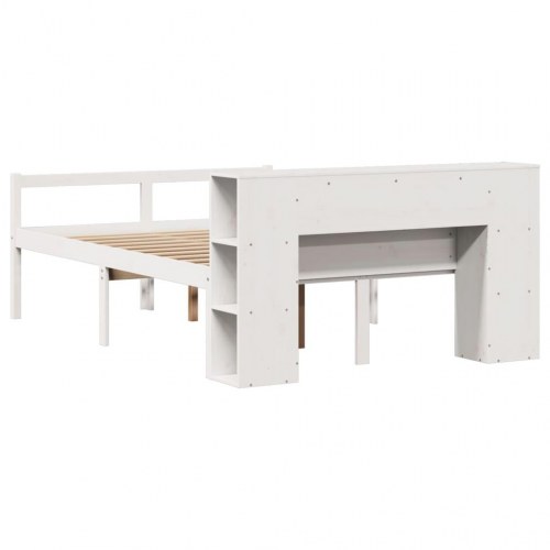Seng med reol 150x200 cm - massivt fyrretræ, hvid