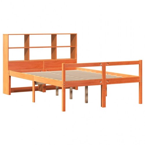 Seng med reol 160x200 cm - massivt fyrretræ, gyldenbrun