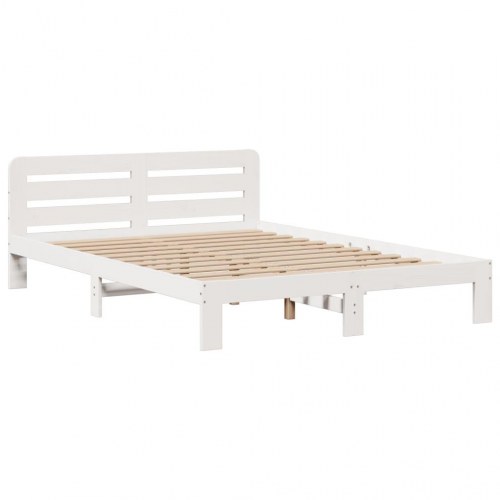 Seng med reol 140x200 cm - massivt fyrretræ, hvid