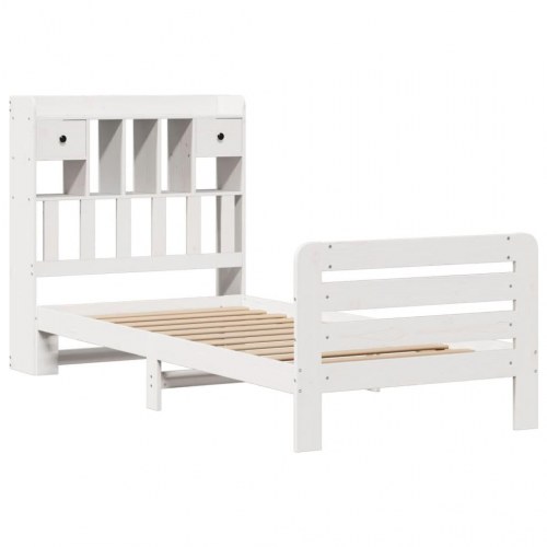 Seng med reol uden madras 90x200 cm massivt fyrretræ hvid