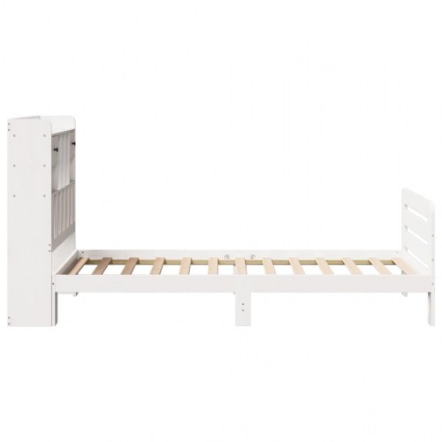 Seng med reol uden madras 90x200 cm massivt fyrretræ hvid